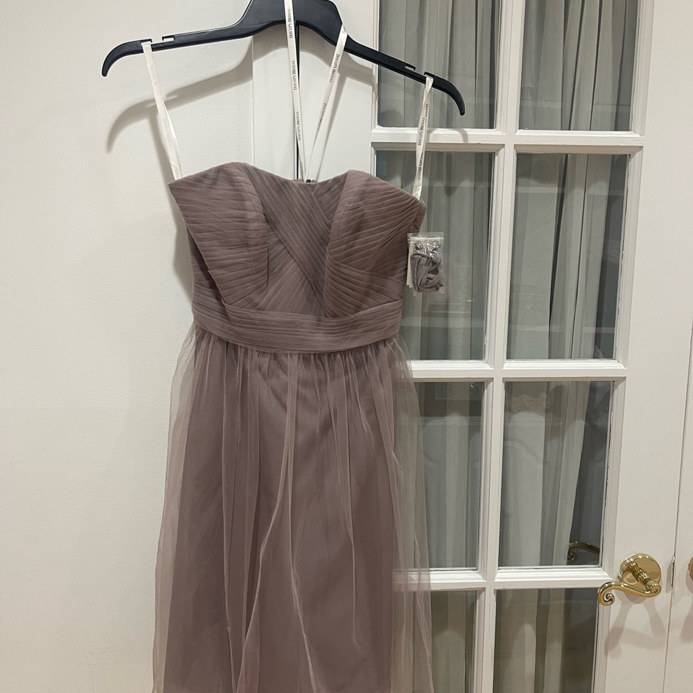 David's Bridal Strapless Mauve Dress
